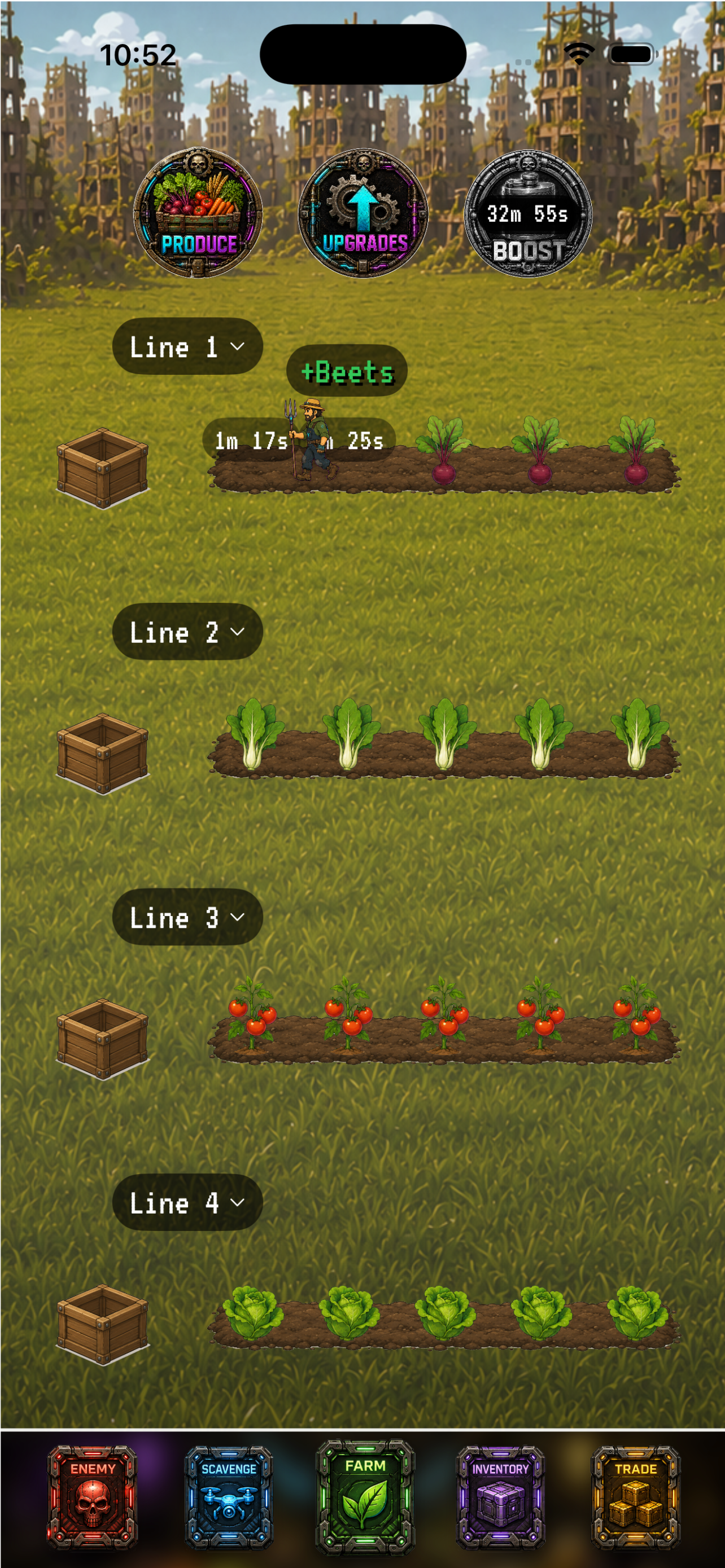 Automated crop farm gameplay